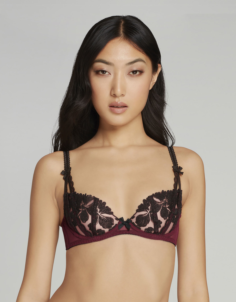 ElminaПрозрачный бюстгальтер-балконет бордового цвета с черной вышивкой Elmina