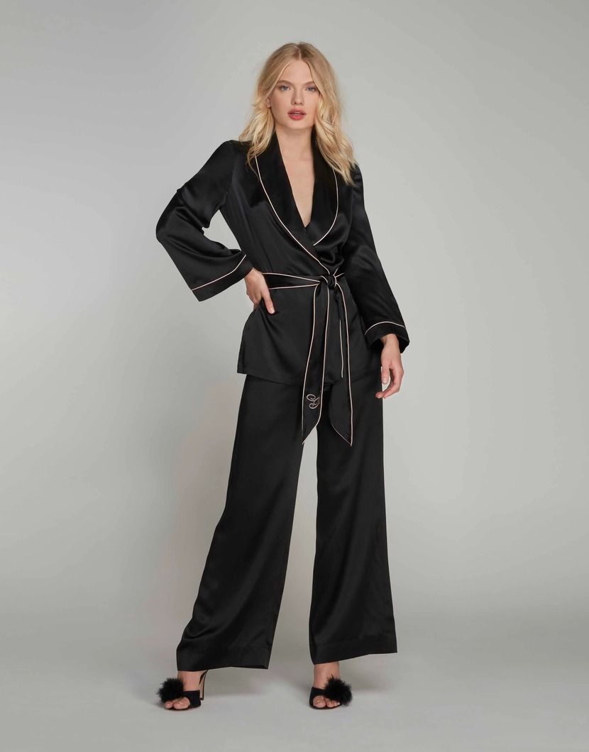 ClassicЧерные шелковые брюки пижамы Classic