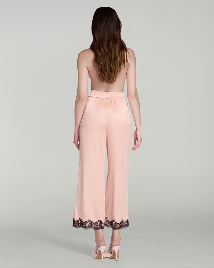 AmeleaРозовые укороченные пижамные брюки из шелка с черным кружевом Amelea