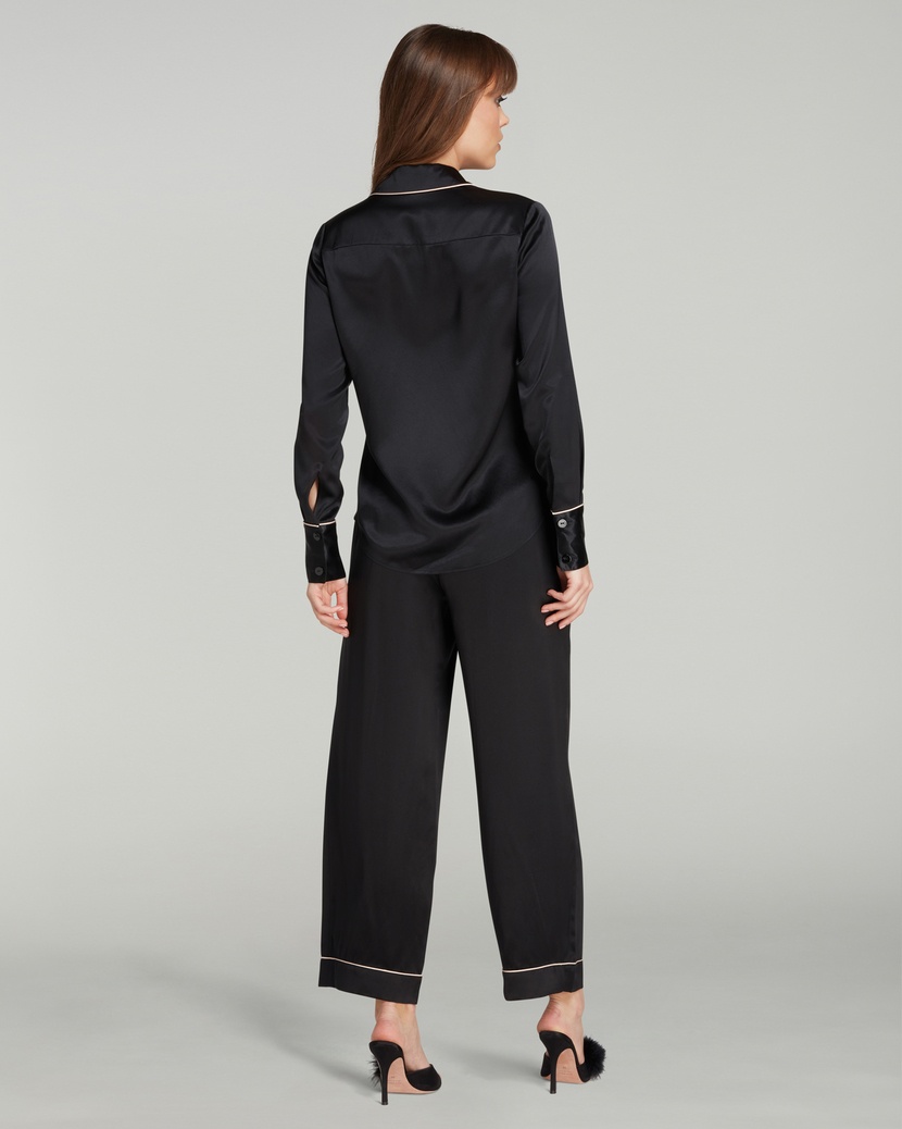 ClassicЧерные укороченные шелковые брюки пижамы Classic