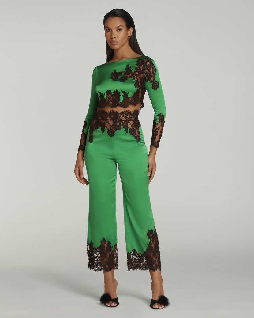 TrishyaЗеленый топ с черным кружевом Trishya