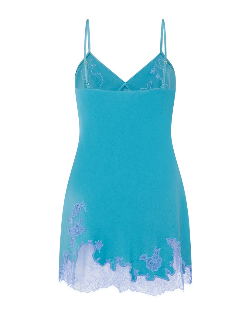 ChristiБирюзовая шелковая сорочка с голубым кружевом Christi