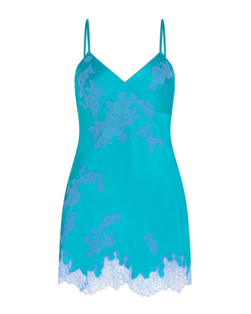 ChristiБирюзовая шелковая сорочка с голубым кружевом Christi