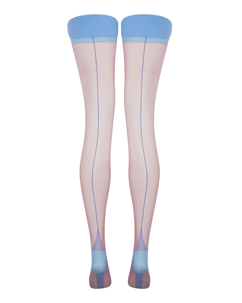 OraРозово-голубые чулки под пояс с продольным швом Ora