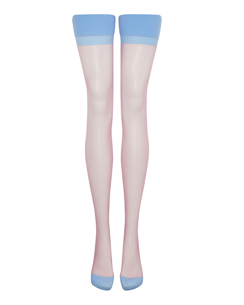 OraРозово-голубые чулки под пояс с продольным швом Ora
