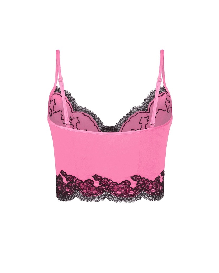 AmeleaРозово-черный укороченный топ из шелка с кружевом Amelea