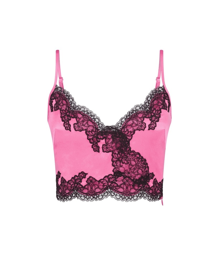 AmeleaРозово-черный укороченный топ из шелка с кружевом Amelea