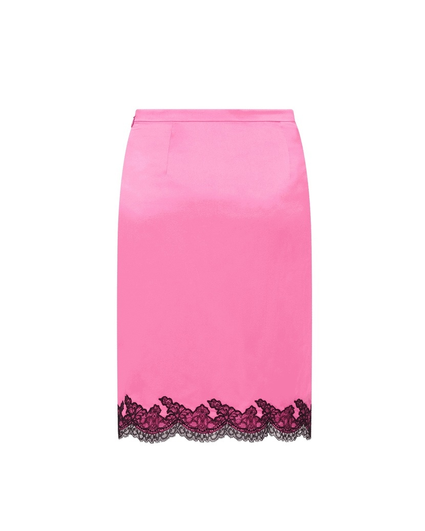 AmeleaРозово-черная юбка из шелка с кружевом Amelea