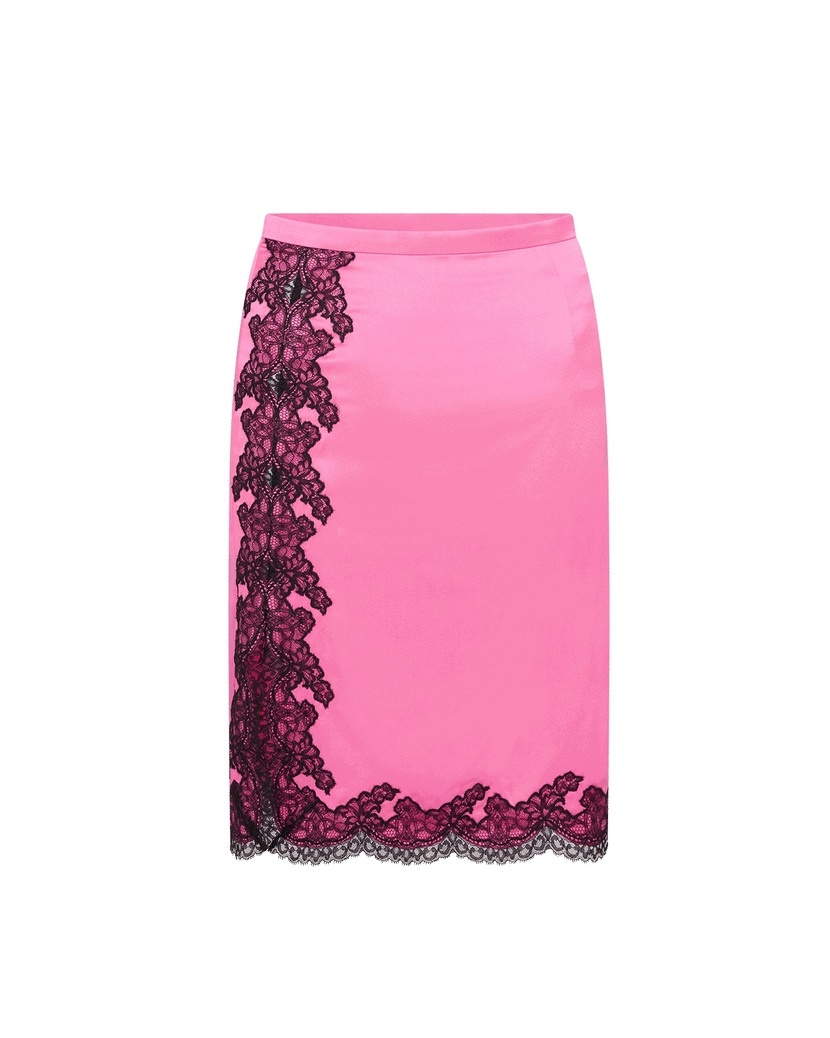 AmeleaРозово-черная юбка из шелка с кружевом Amelea