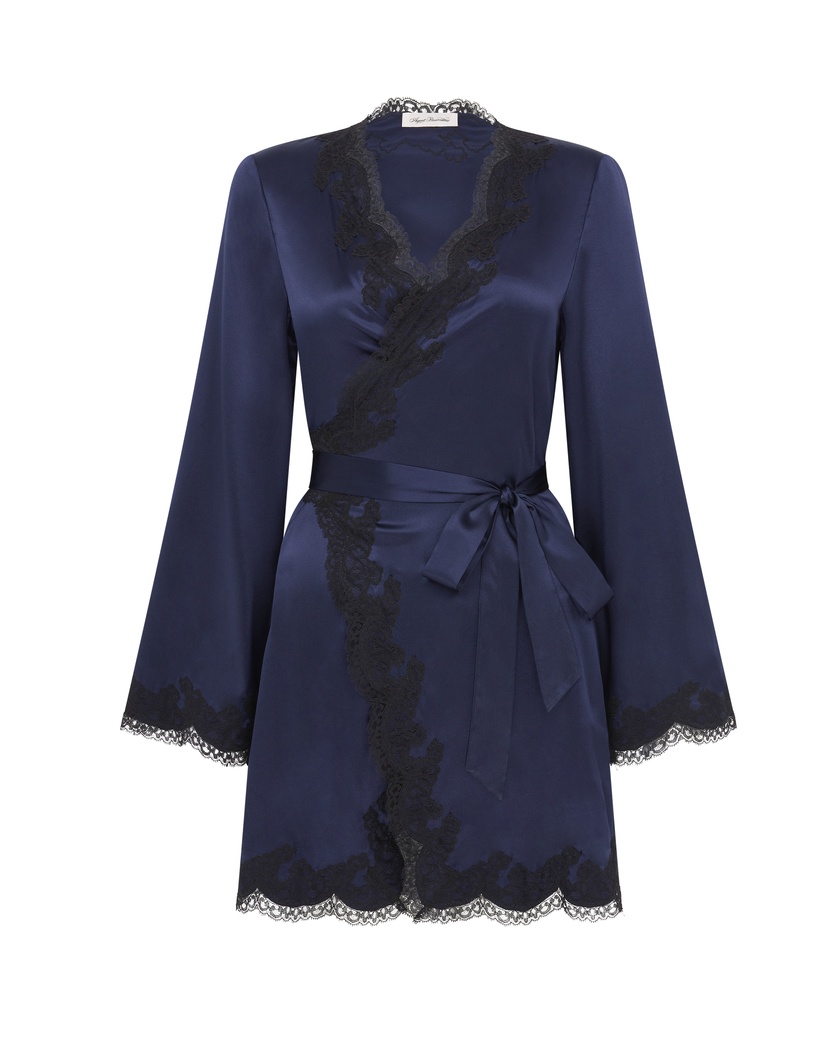 AmeleaСиний верх пижамы из шелка и кружева Amelea