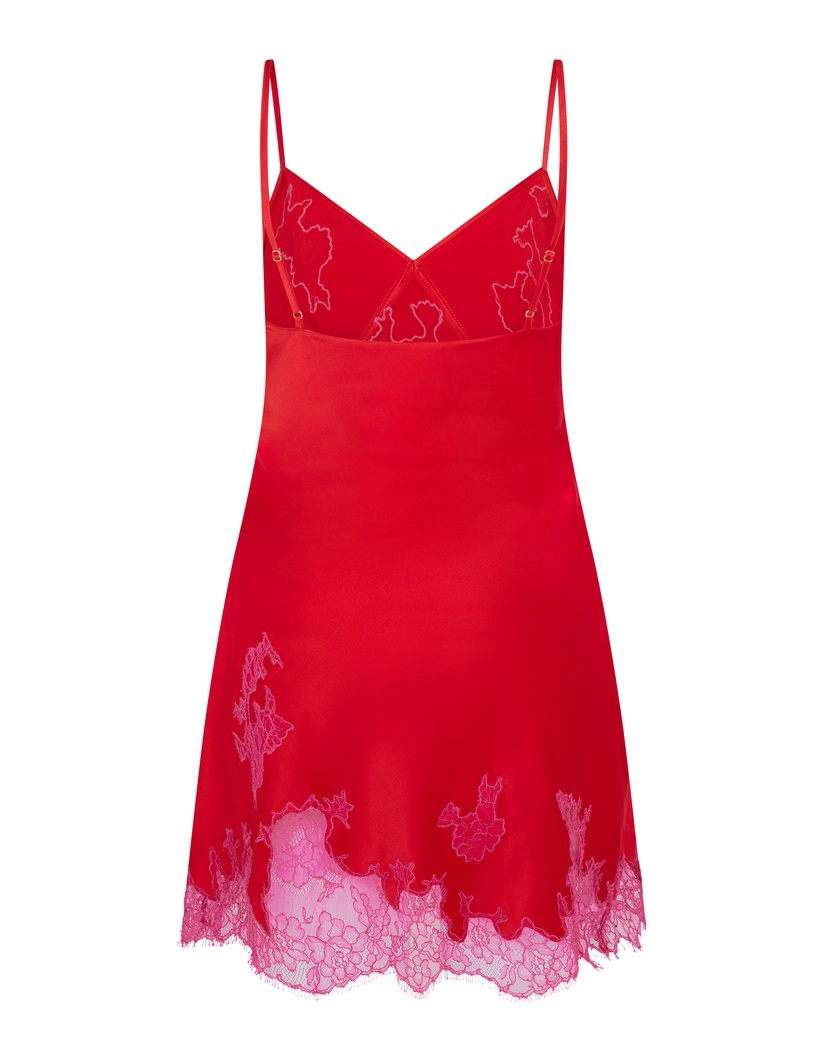 ChristiКрасная шелковая сорочка с кружевом цвета фуксия Christi