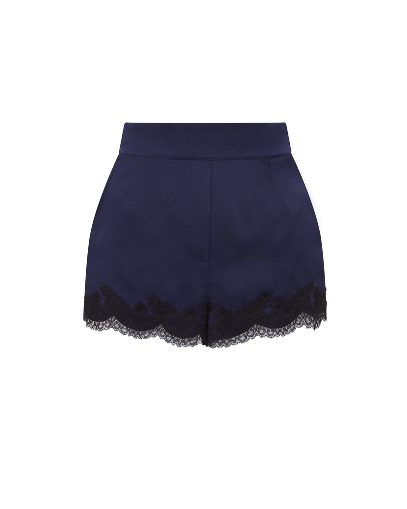 AmeleaСиние пижамные шорты из шелка с кружевом Amelea
