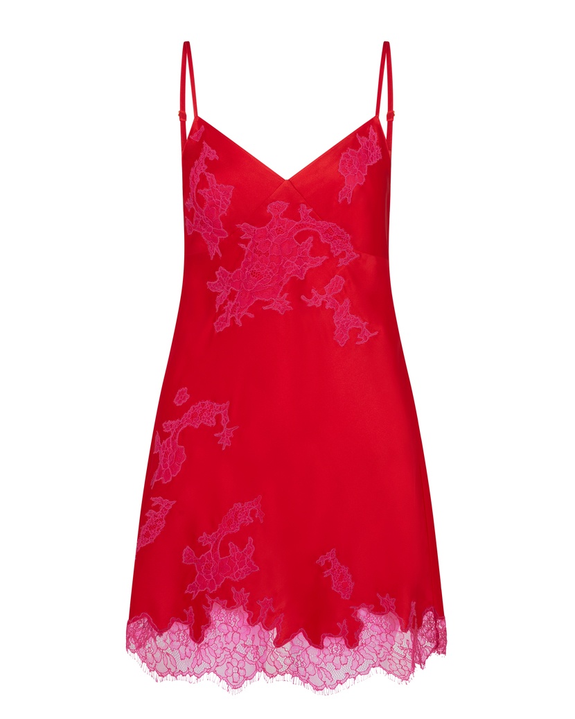 ChristiКрасная шелковая сорочка с кружевом цвета фуксия Christi