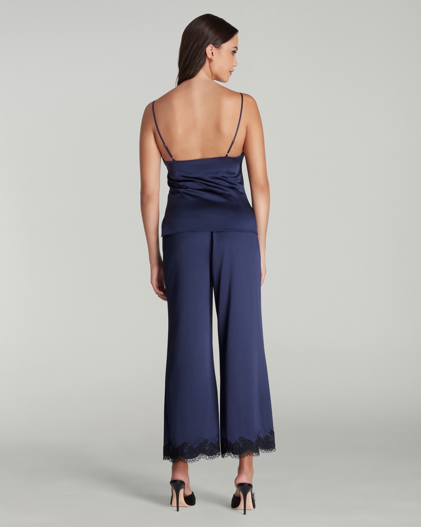 AmeleaСиние укороченные пижамные брюки из шелка с кружевом Amelea