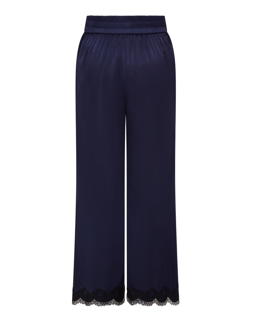 AmeleaСиние укороченные пижамные брюки из шелка с кружевом Amelea