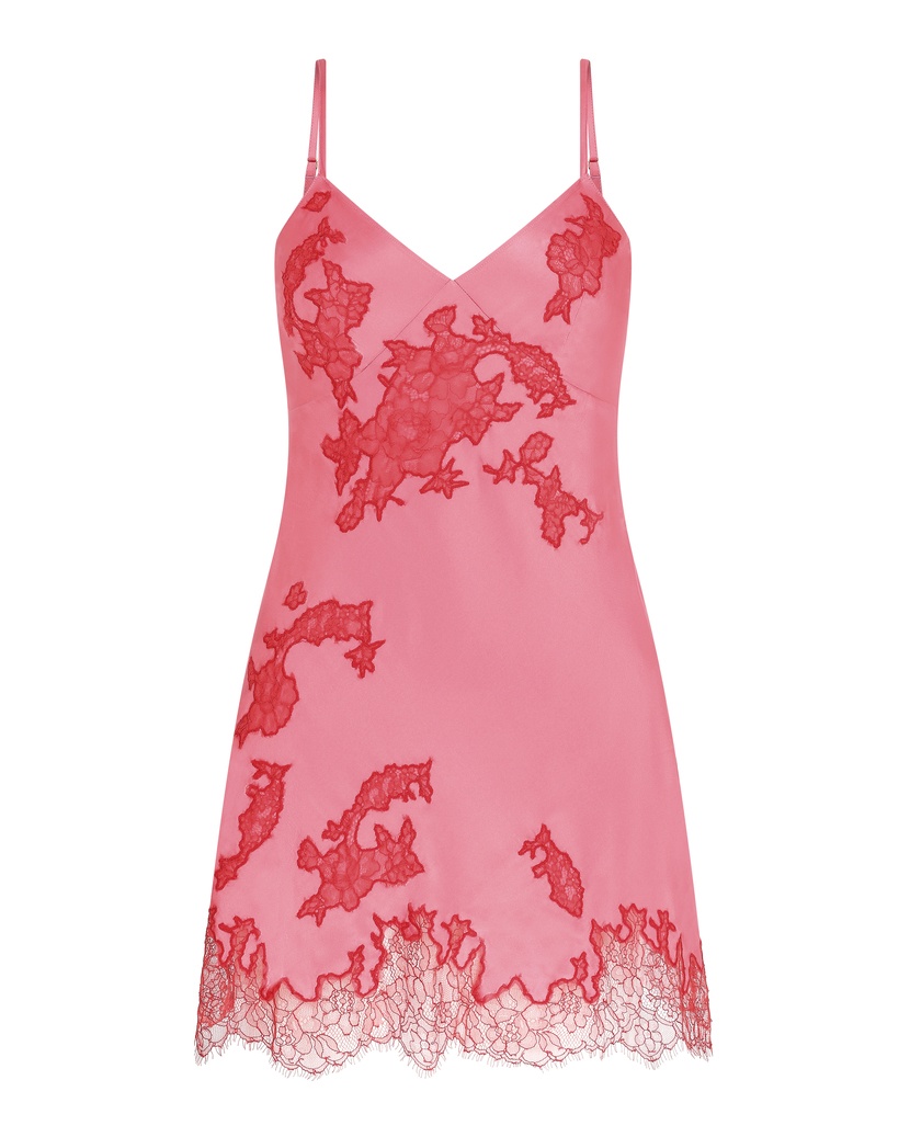 ChristiРозовая шелковая сорочка с красным кружевом Christi