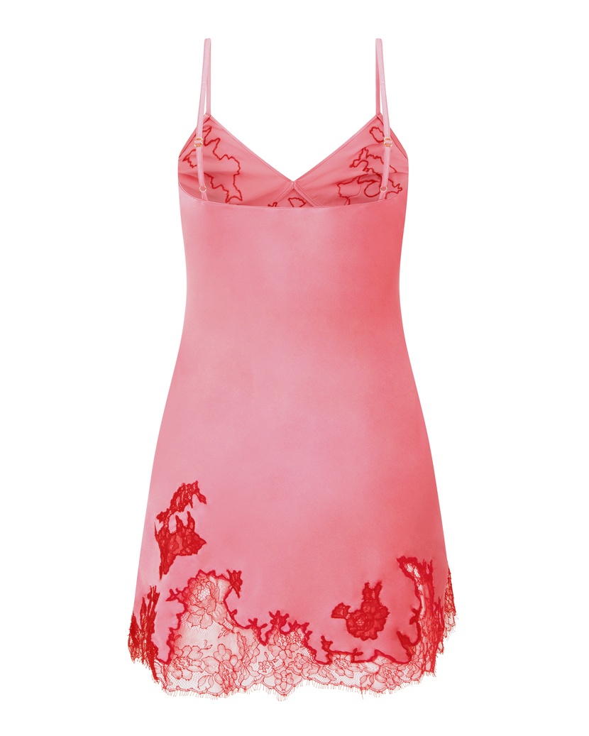 ChristiРозовая шелковая сорочка с красным кружевом Christi