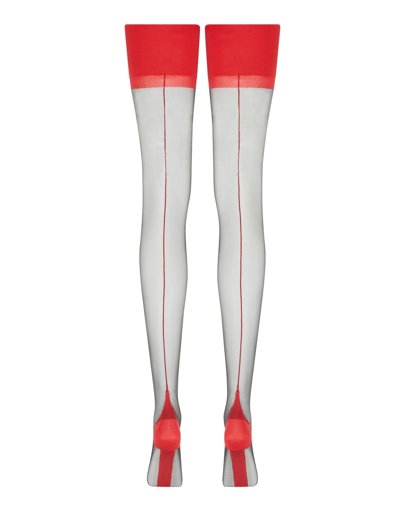 OraЧерно-красные чулки под пояс с продольным швом Ora