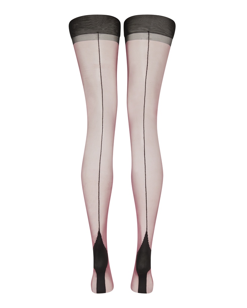 OraСливово-черные чулки под пояс с продольным швом Ora