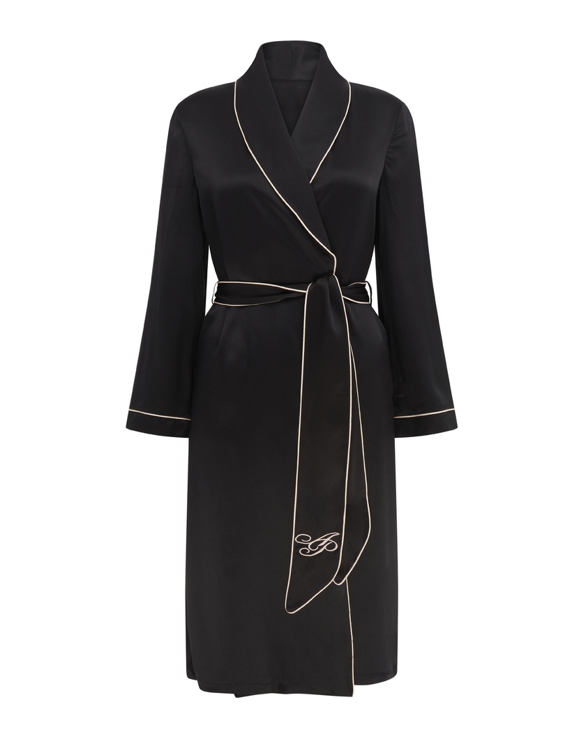 ClassicЧерный шелковый халат Classic
