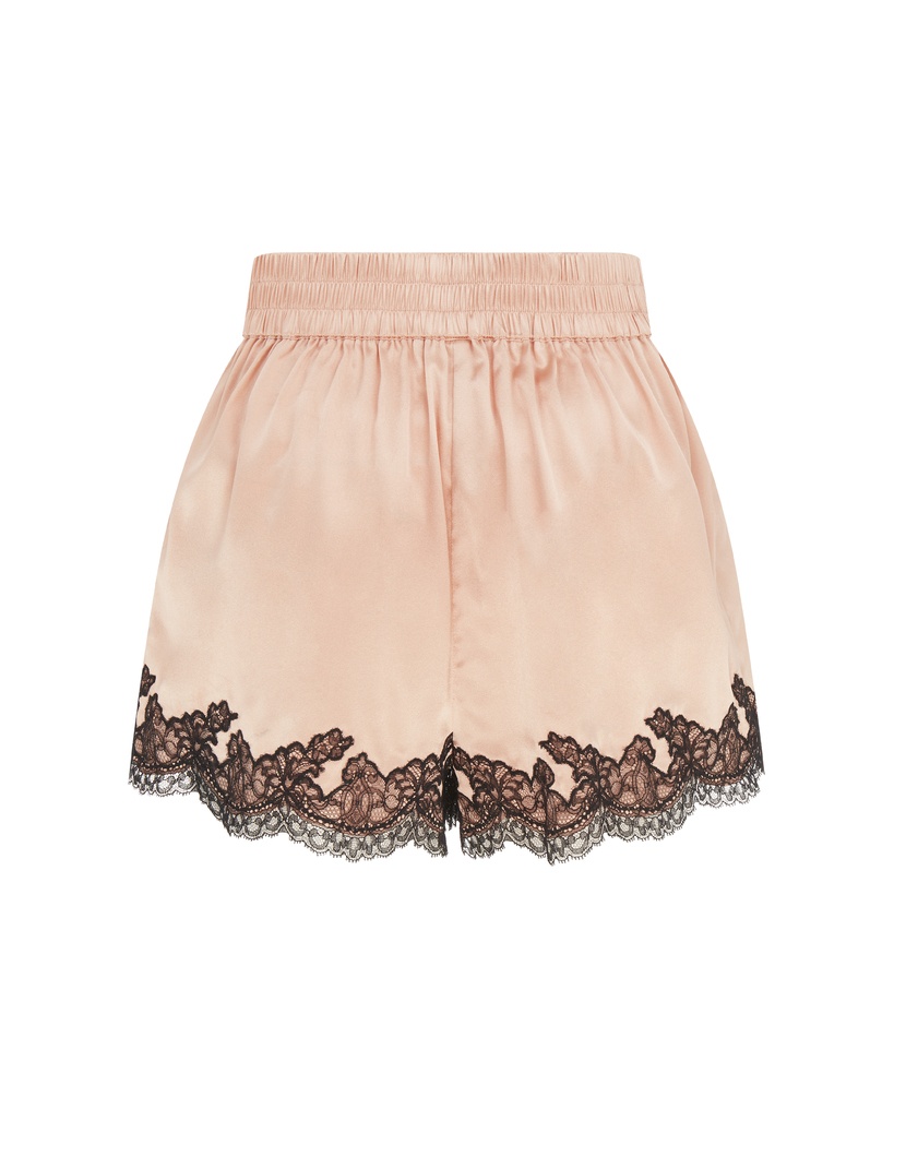 AmeleaРозово-черные пижамные шорты из шелка с кружевом Amelea