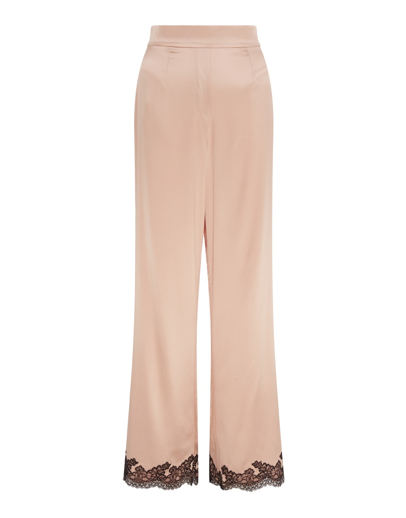 AmeleaРозово-черные пижамные брюки из шелка с кружевом Amelea