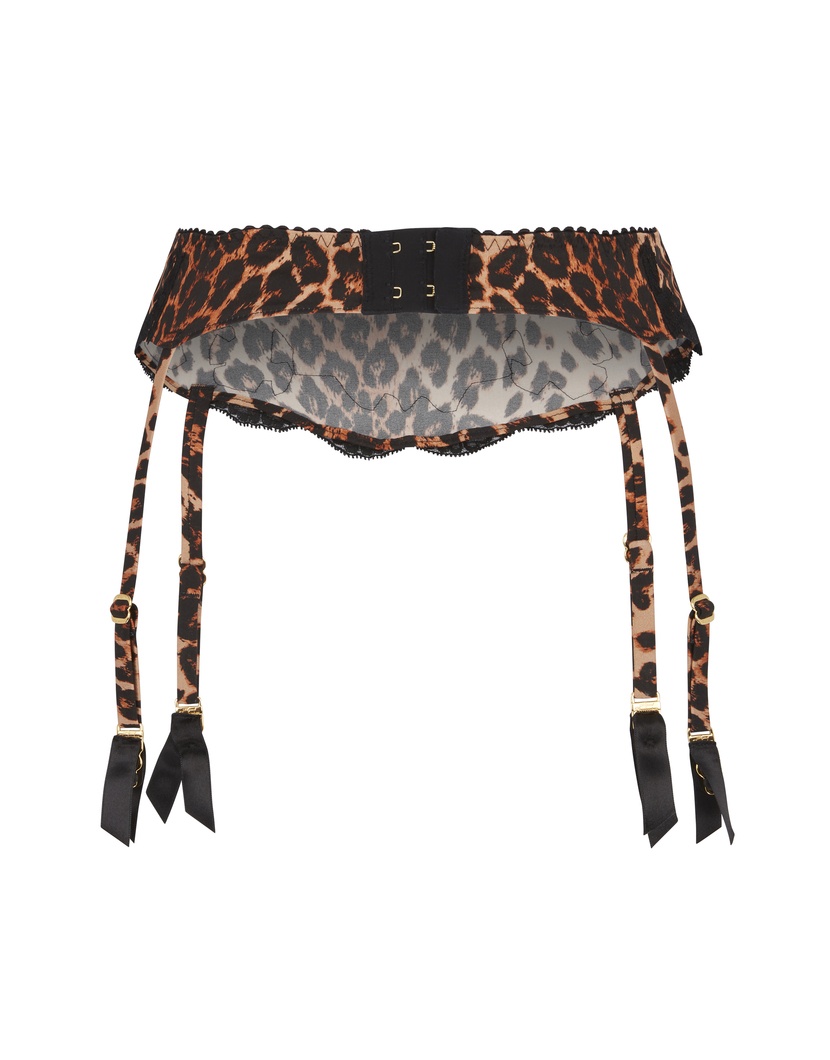 MollyЛеопардовый пояс для чулок из шелка с черным кружевом Molly