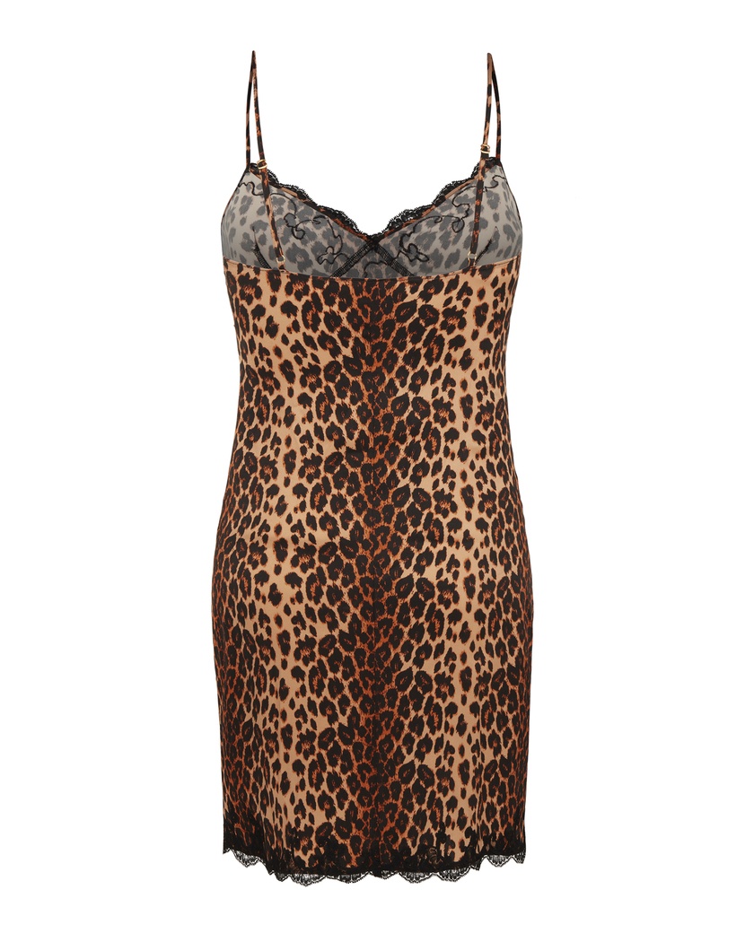 MollyЛеопардовая сорочка из шелка с черным кружевом Molly