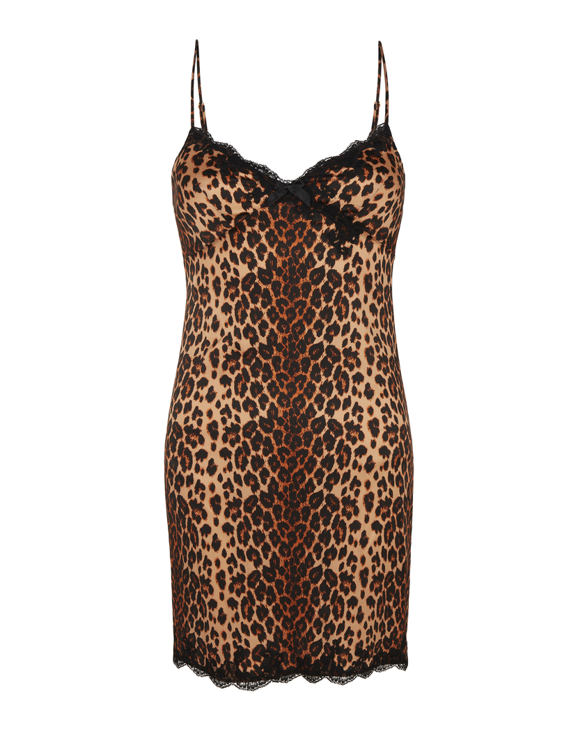 MollyЛеопардовая сорочка из шелка с черным кружевом Molly