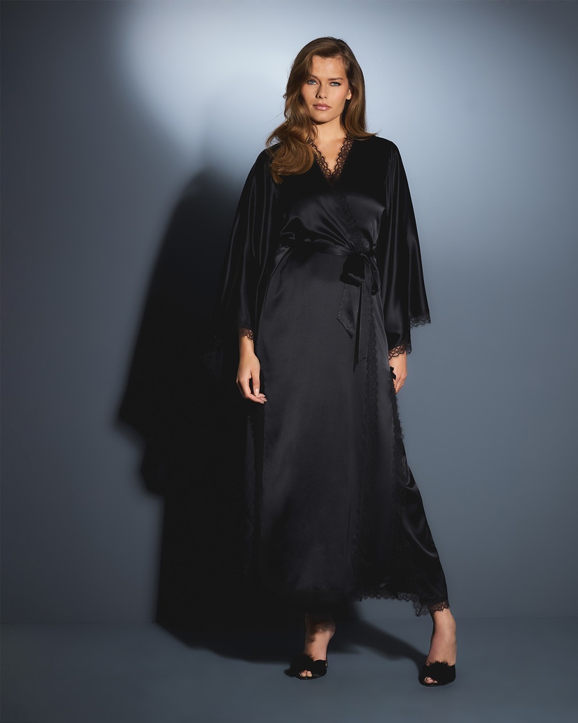 GiseleЧерный длинный халат-кимоно Gisele