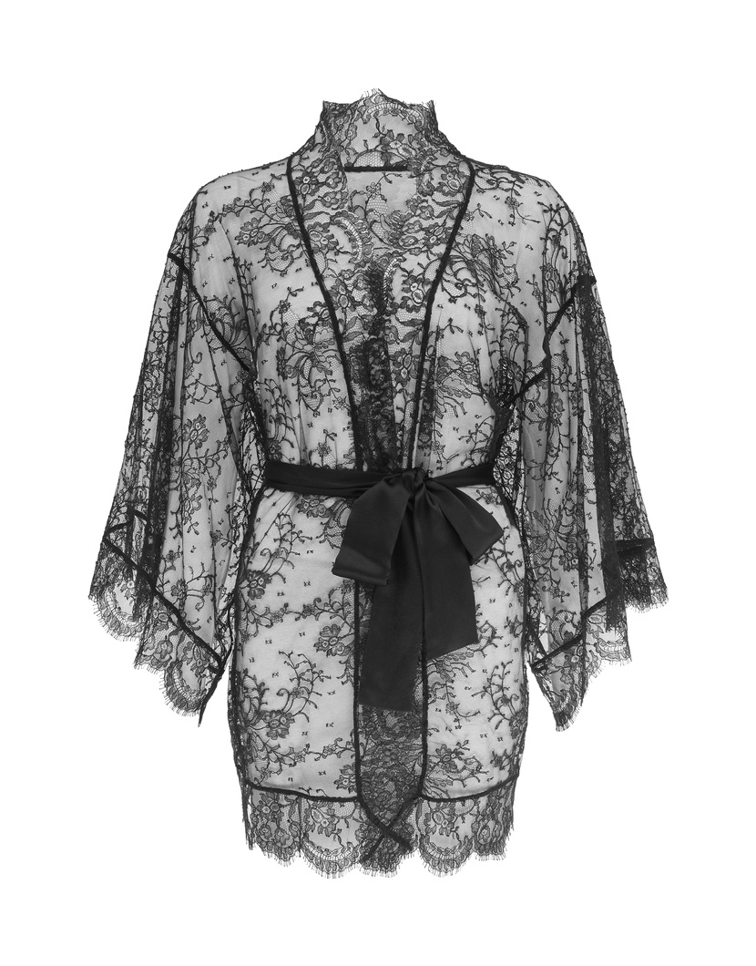 DanielaЧерный халат-кимоно из кружева Daniela