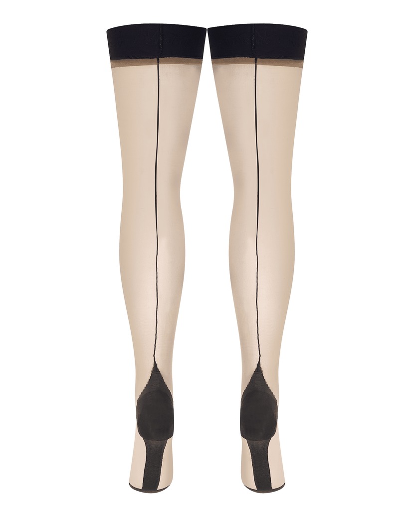 AmberБежевые чулки на резинке с черной отделкой Amber