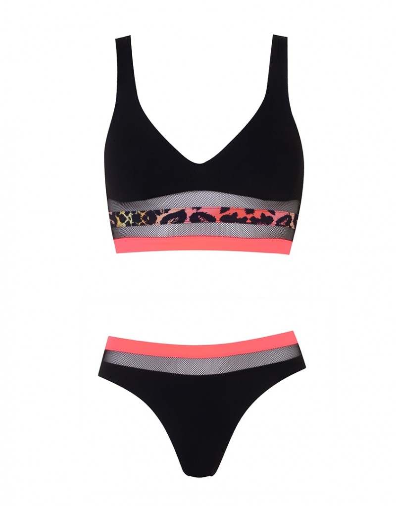 ZenayaЧерный лиф купальника с леопардовой отделкой Zenaya