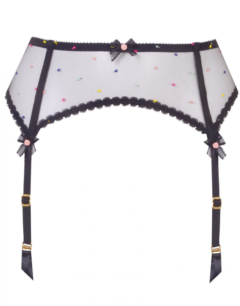 PoppieЧерный пояс с кружевом и вышивкой Poppie