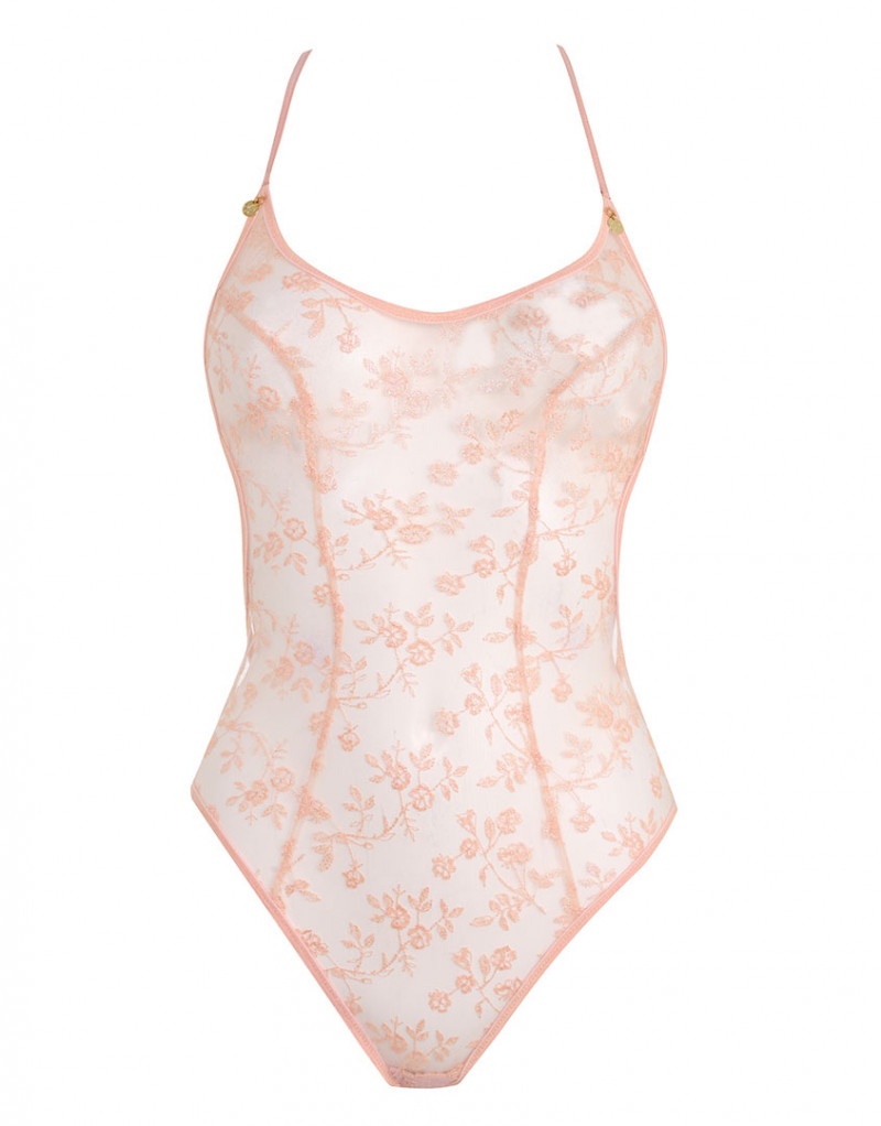 Прозрачное боди персикового цвета с вышивкой Zadi