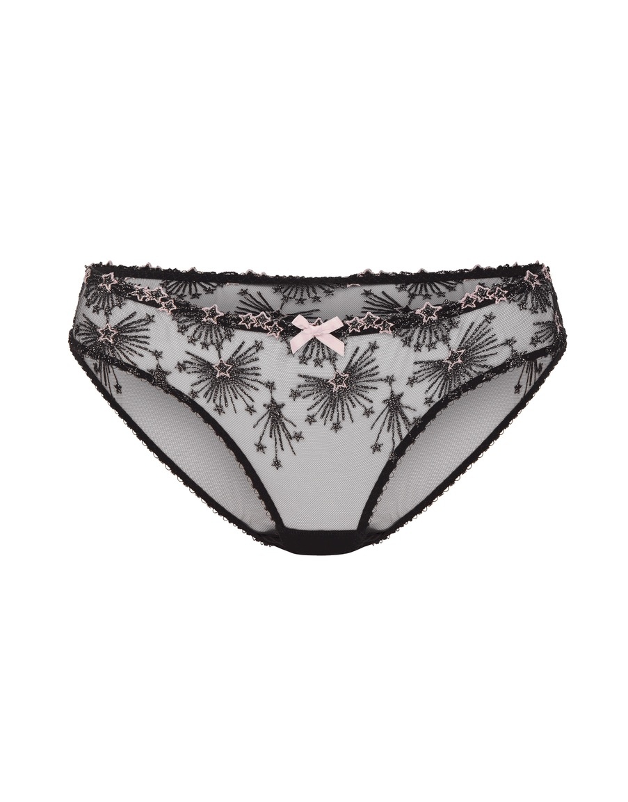 Черные классические трусы с розовой вышивкой Kaylie