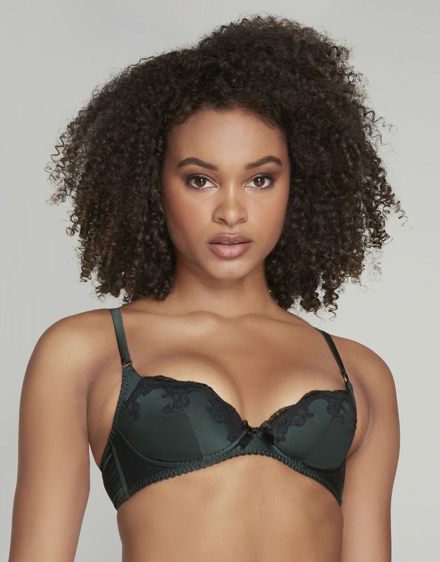 Темно-зеленый бюстгальтер с плотной чашкой из шелка с черным кружевом Molly