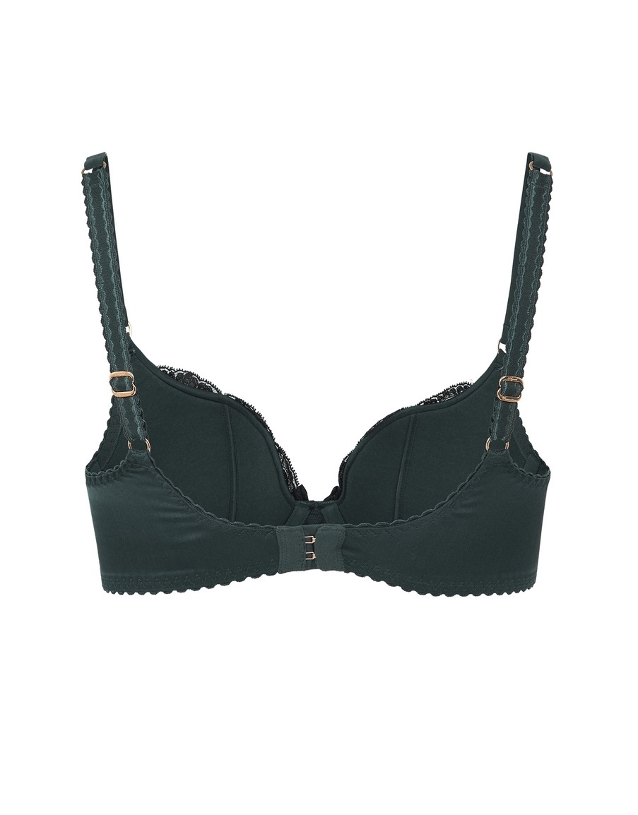 Темно-зеленый бюстгальтер с плотной чашкой из шелка с черным кружевом Molly