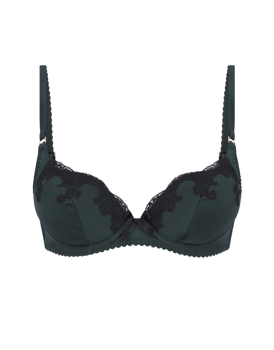 Темно-зеленый бюстгальтер с плотной чашкой из шелка с черным кружевом Molly