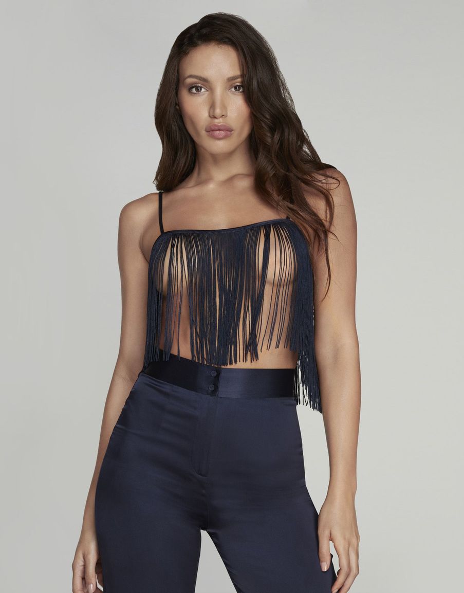Топ-майка из темно-синей бахромы Nevada