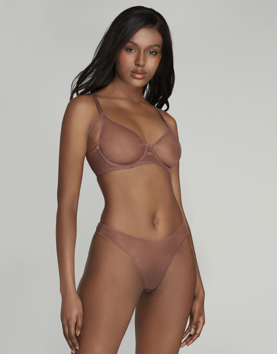 Кофейные прозрачные трусы стринги Lucky