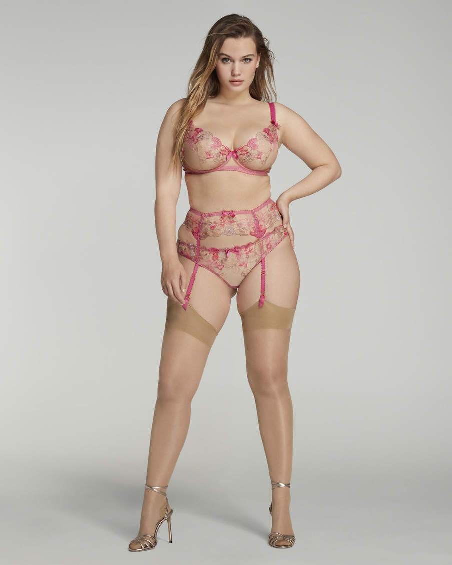 Бежево-розовый прозрачный пояс для чулок Zuri