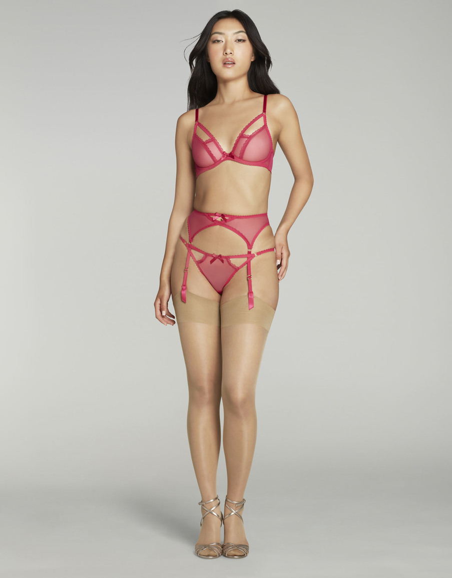 Розовый прозрачный пояс для чулок Fia