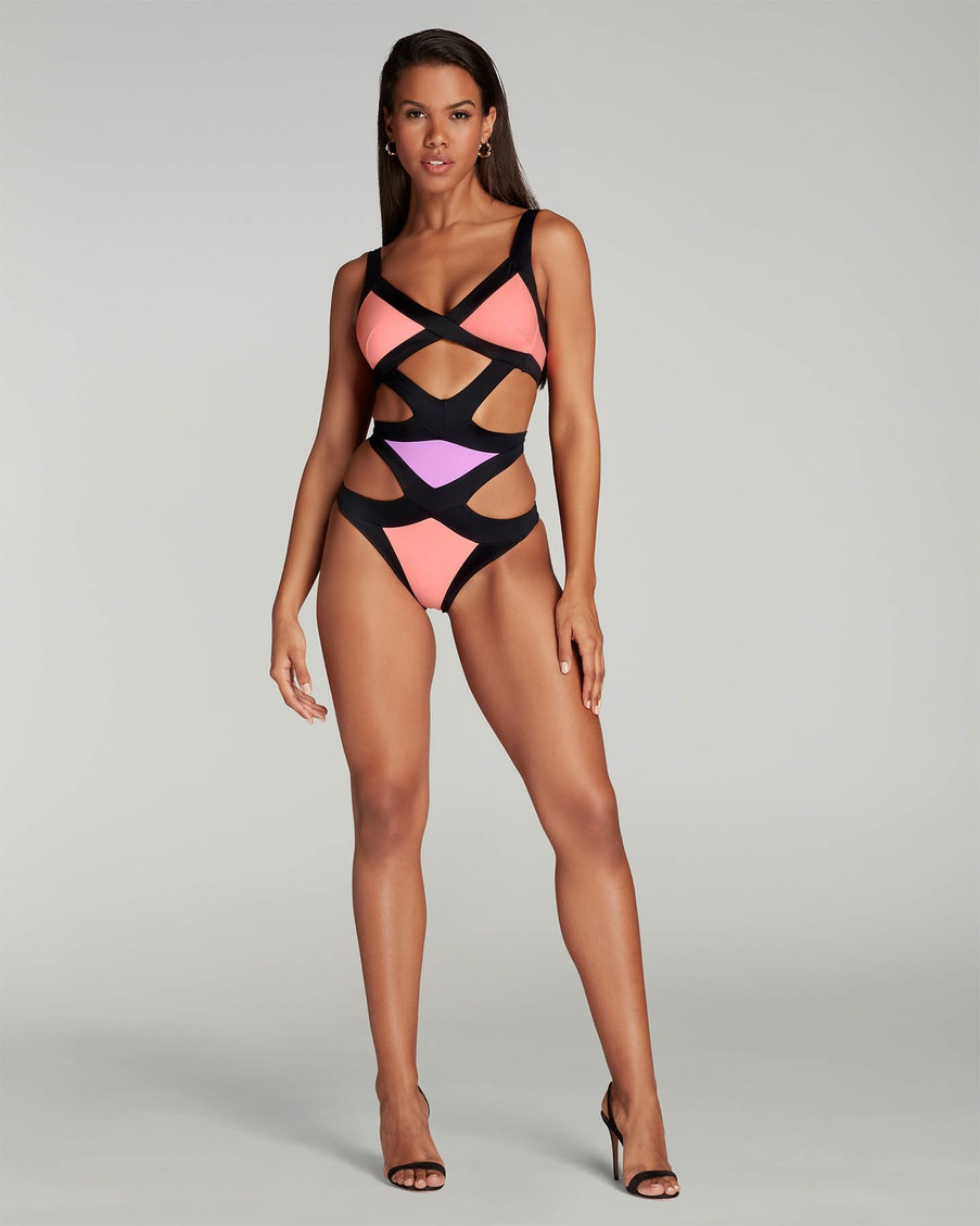 Черно-коралловый слитный купальник Mazzy