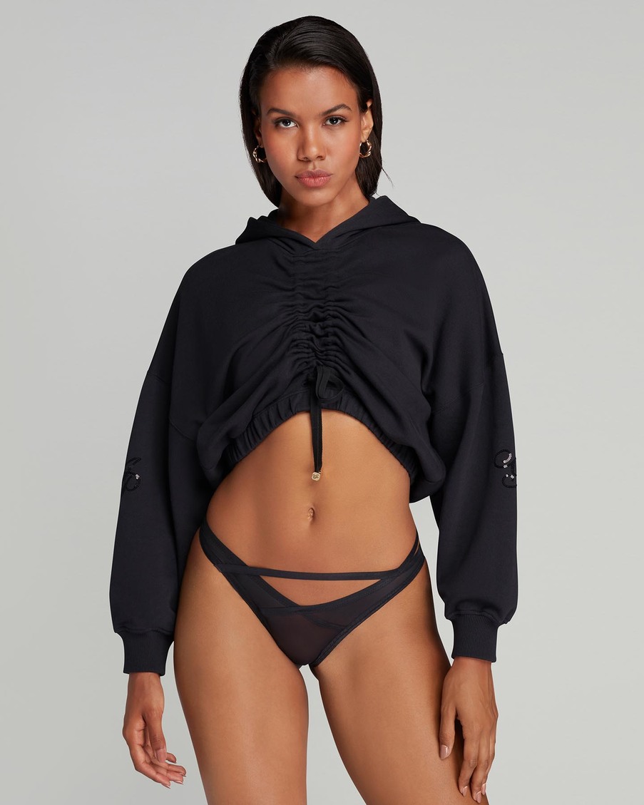 Черное худи на кулиске с пайетками Rayley