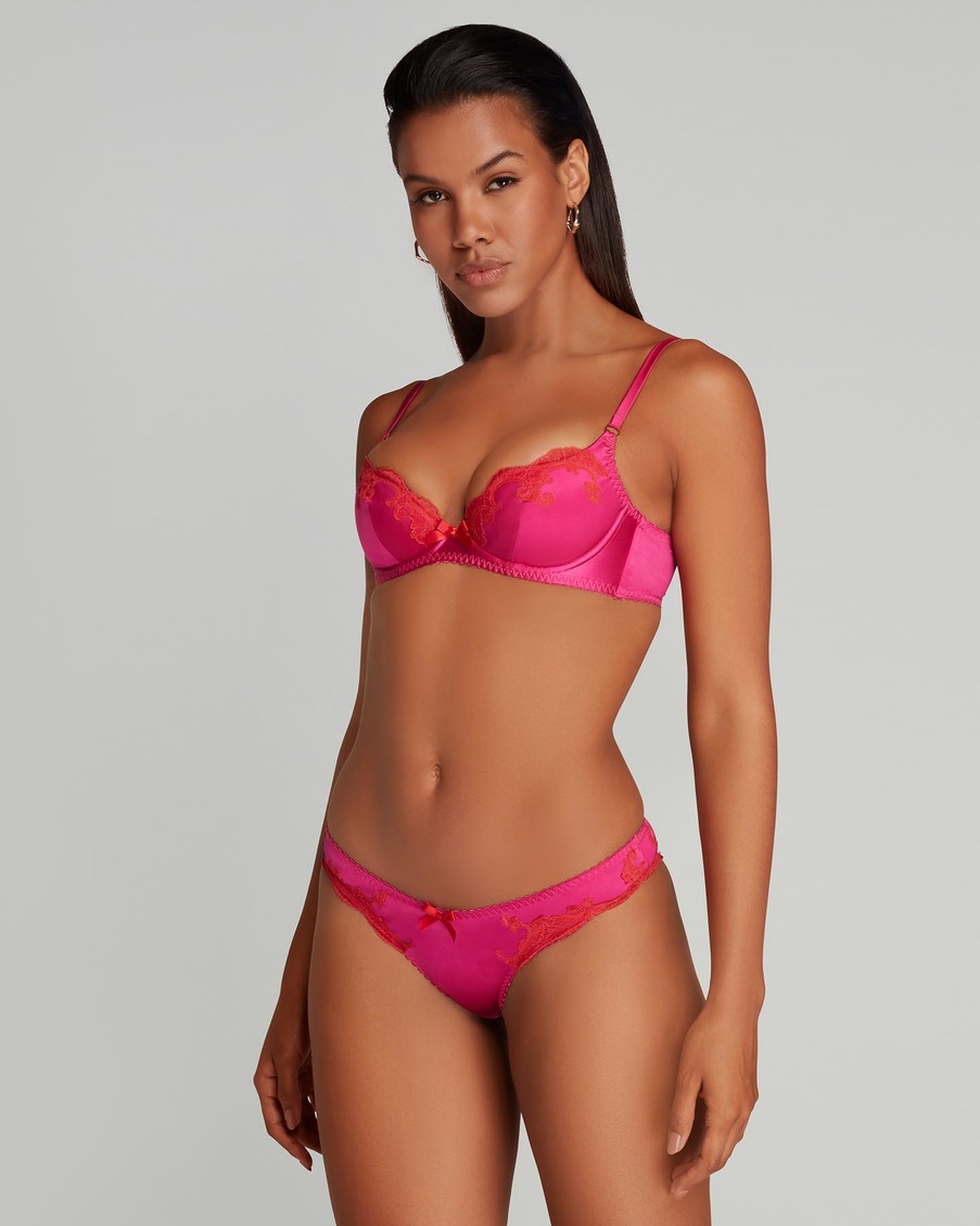 Ярко-розовые классические трусы из шелка с кружевом Molly