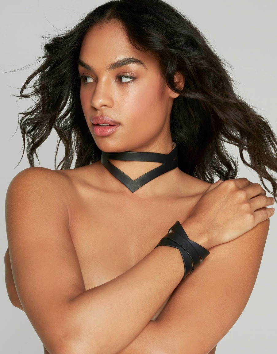 Черный кожаный чокер Veronika Double