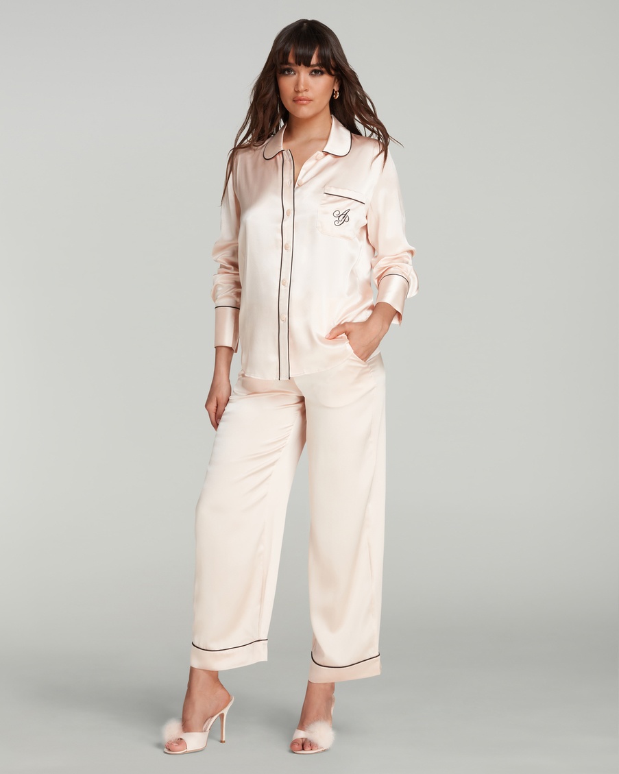 Светло-розовые укороченные шелковые брюки пижамы Classic