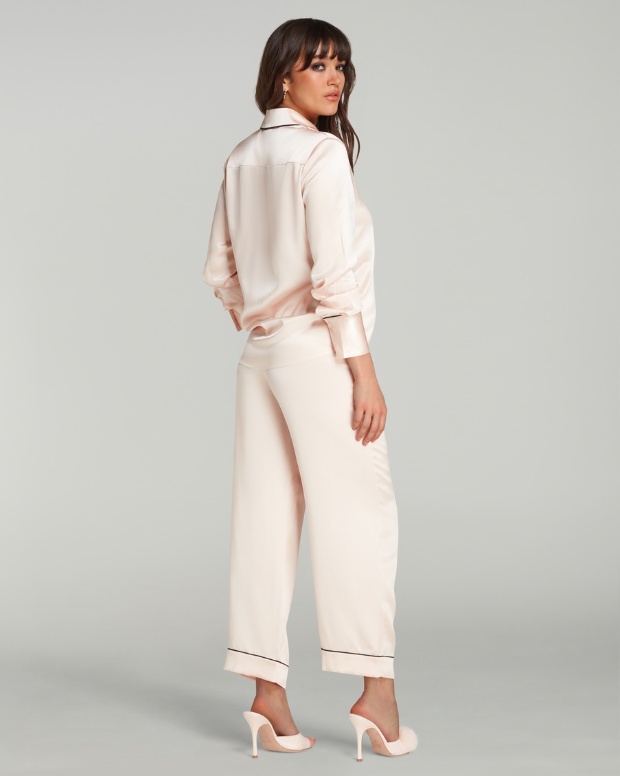 Светло-розовые укороченные шелковые брюки пижамы Classic