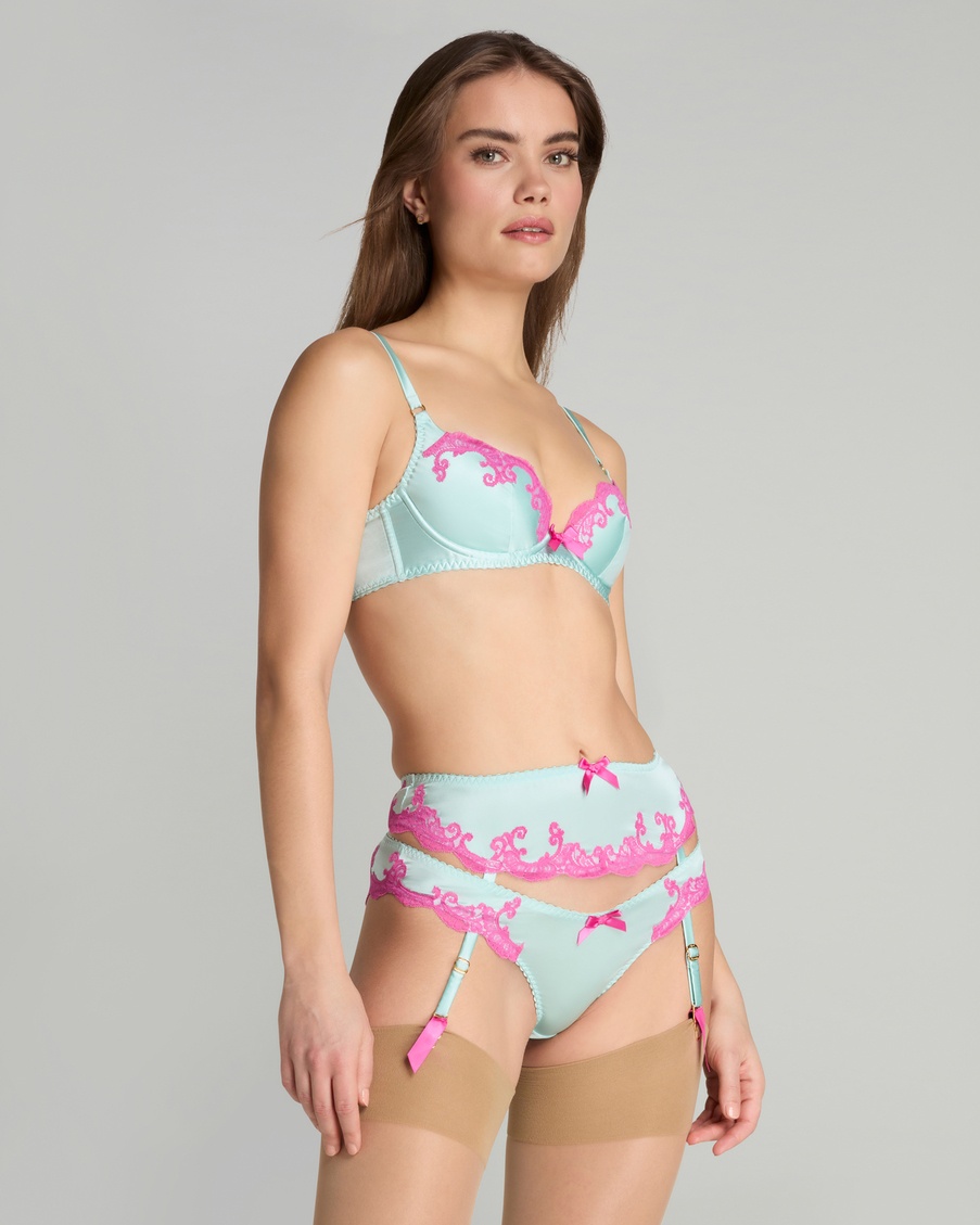 Мятный шелковый пояс для чулок Molly